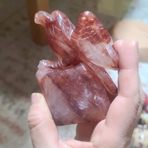 Hematoid (Fire Quartz) Eagle Crystal Carving - Picture 1 of 4